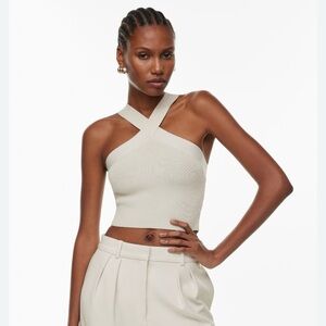 Aritzia Babaton Sculpt Knit Criss Cross Cropped Tank Sz XS Beige Going Out Top
